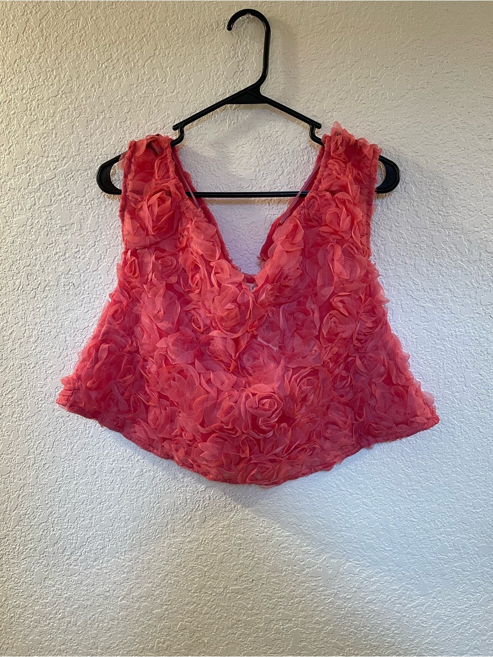 Maeve Coral Rose Appliqué Off the Shoulder Top